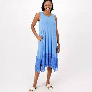 LOGO by Lori Goldstein Regular Rayon 230 Dress with Broomstick Lace Blue A592719
